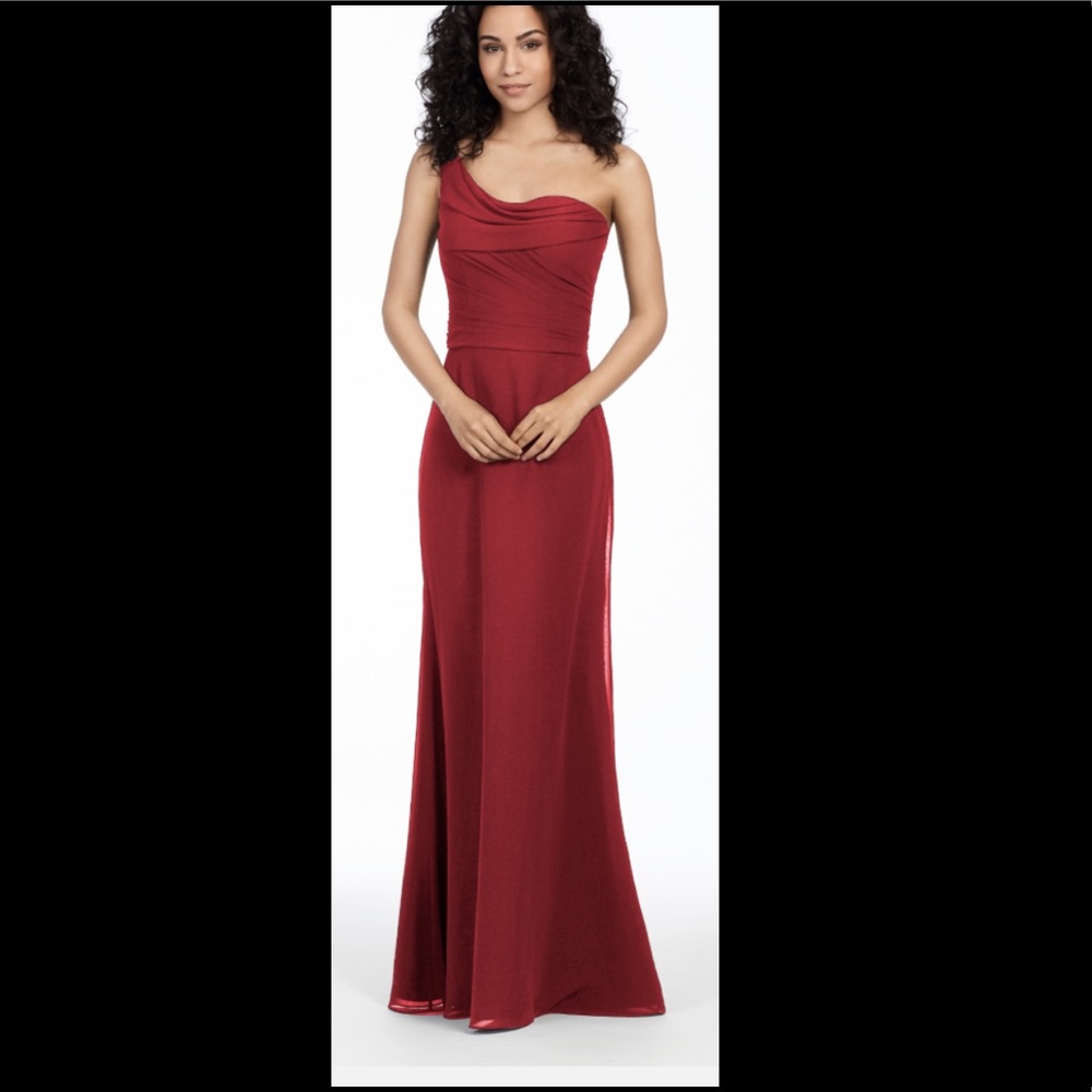 Hayley Paige One Shoulder Dress Burgundy (5757)